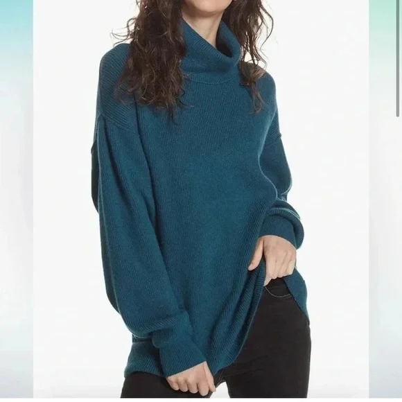 Free People Women's Softly Structured Tunic Sweater Womens Size Large Blue Teal - Picture 1 of 6